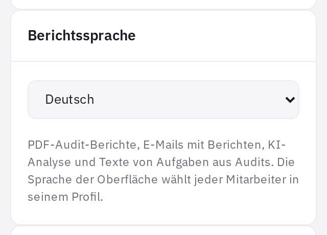 Die Karte „Berichtssprache“ in den Unternehmenseinstellungen