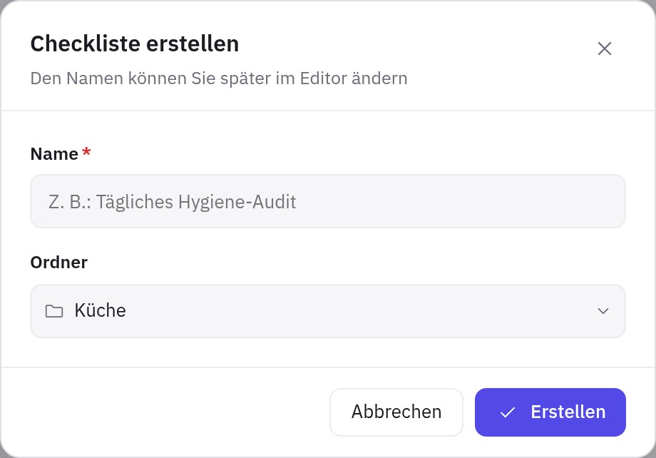 Das Fenster zum Erstellen einer Checkliste