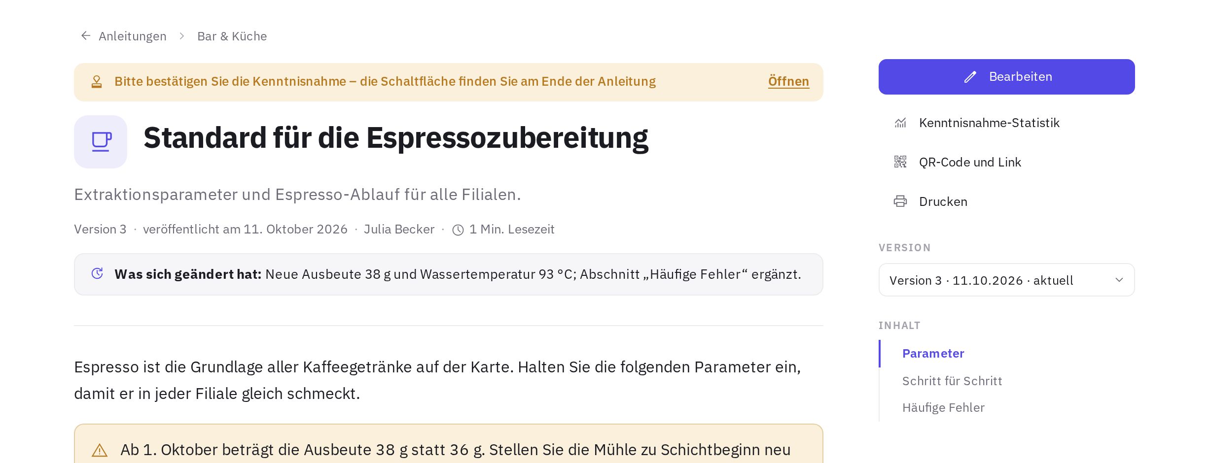 Das Bestätigungsbanner oben in der Anleitung