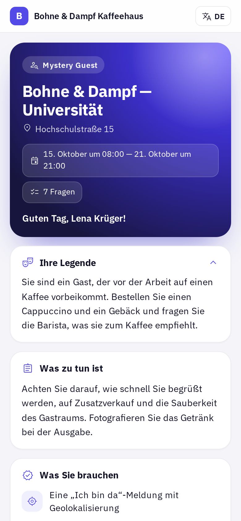 Der Auftragsbildschirm auf dem Smartphone des Testkunden