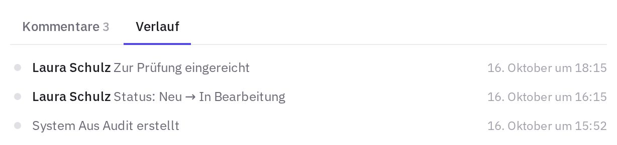 Der Tab „Verlauf“ in der Aufgabenkarte