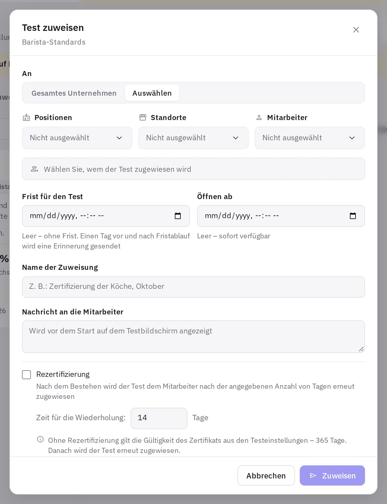 Das Zuweisungsfenster: Empfänger, Termine und Automatisierung