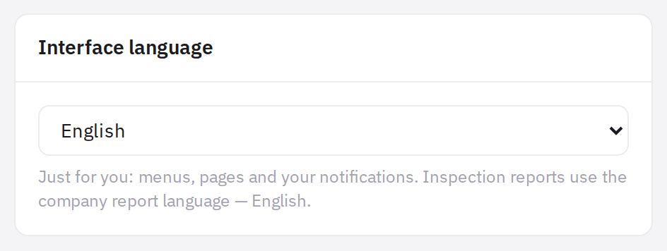 The Interface language card in the profile