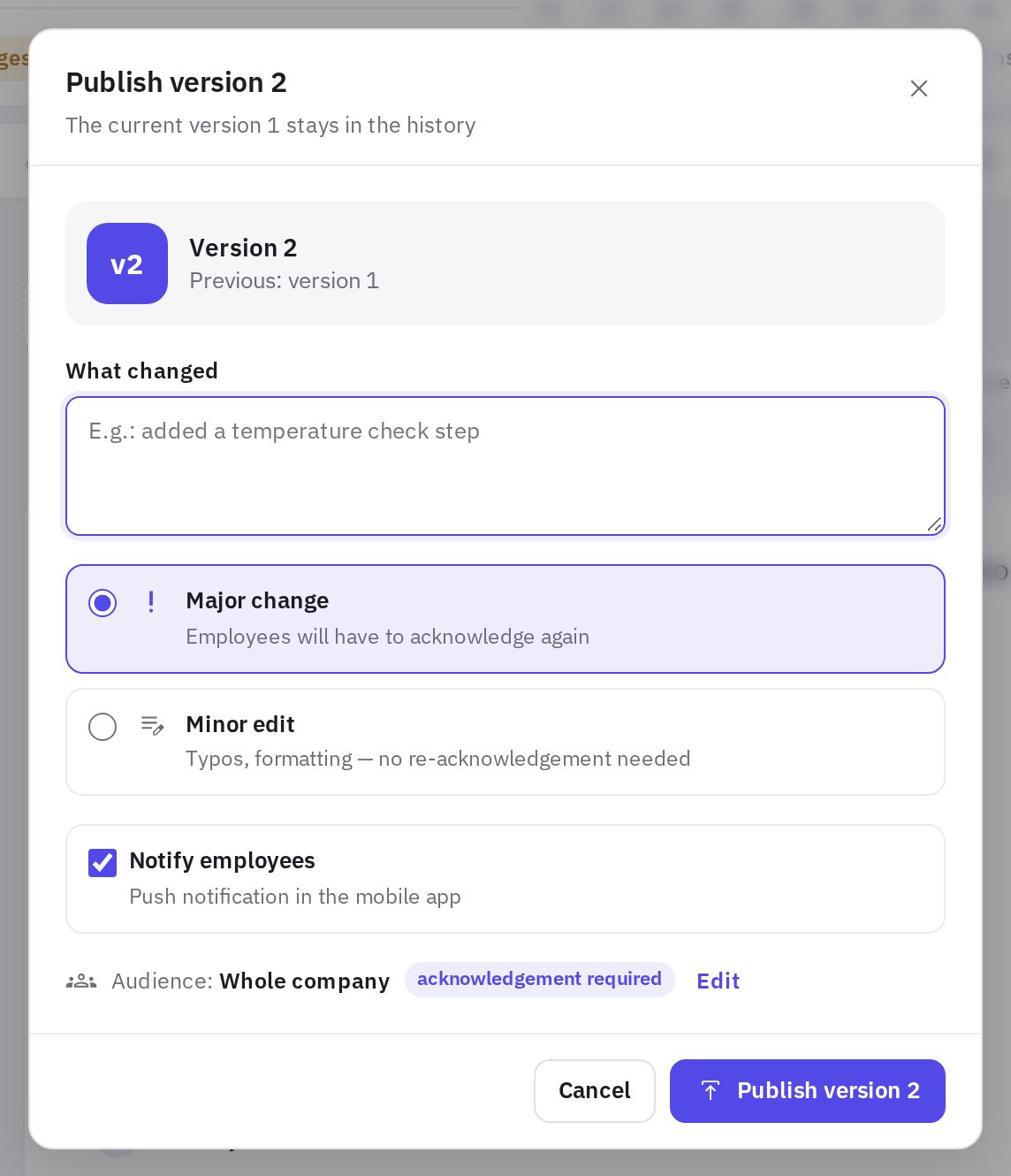 The window for publishing a new version