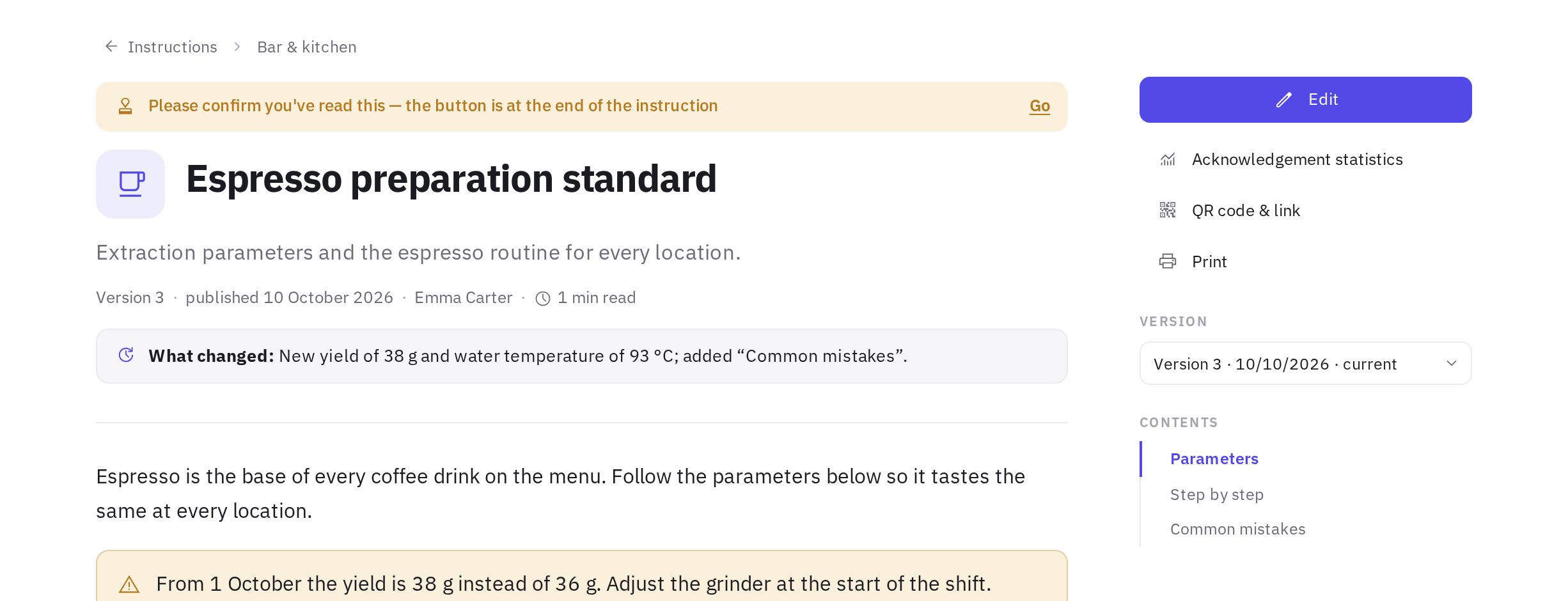 The acknowledgement banner at the top of the instruction