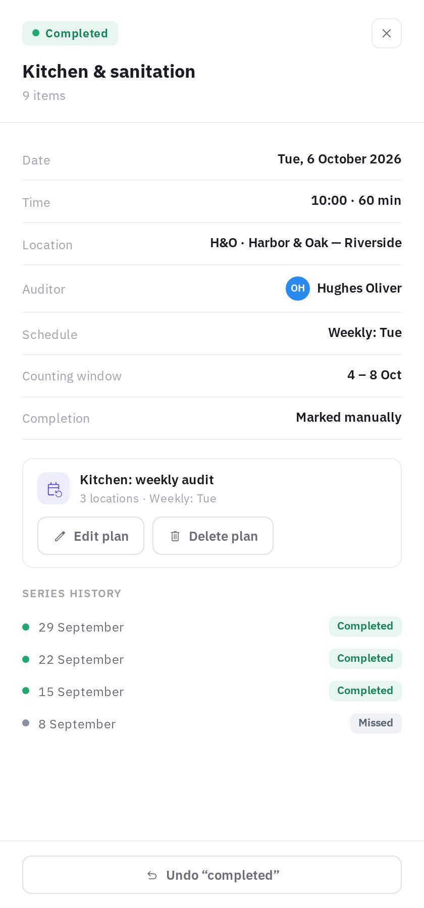 Planned audit card