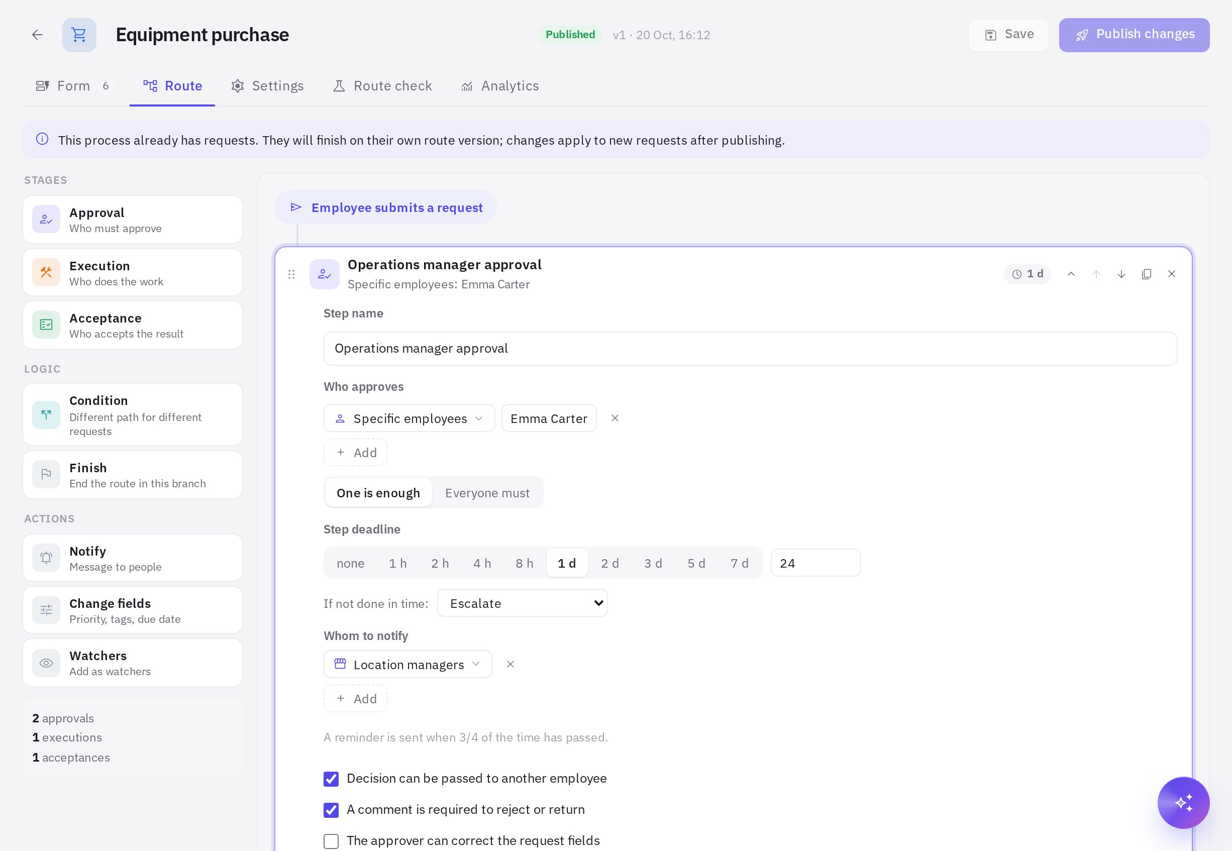 Ablauf-Editor mit einer Bedingung