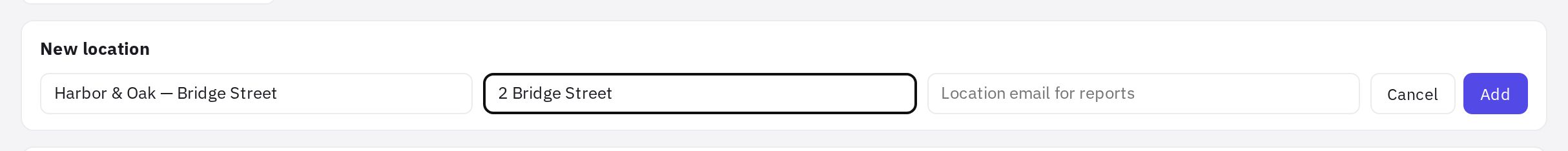 The New location form