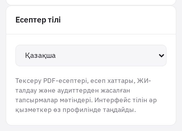 Компания баптауларындағы «Есептер тілі» карточкасы