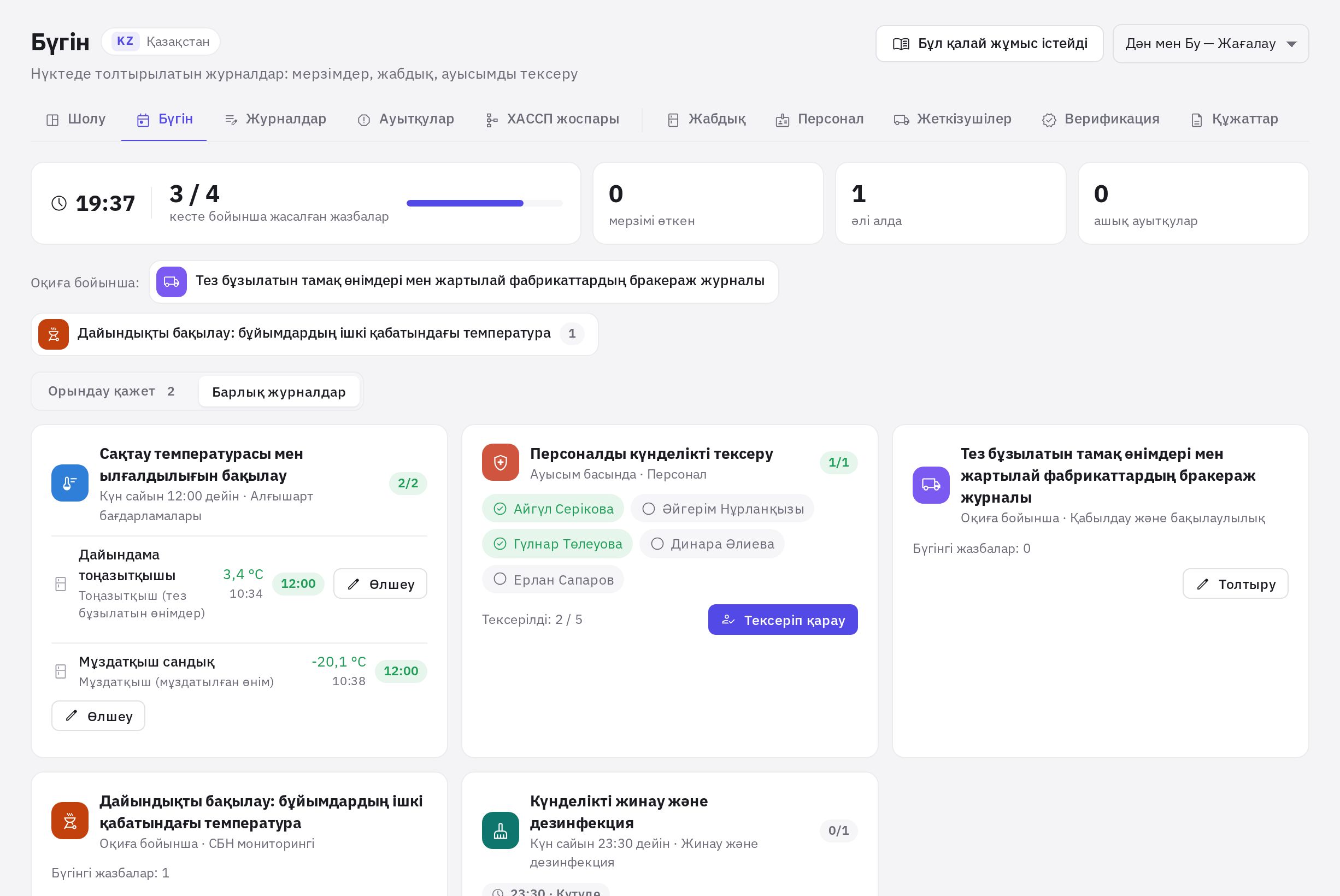 «Бүгін» беті: нүкте журналдары және «Өлшеу» батырмалары