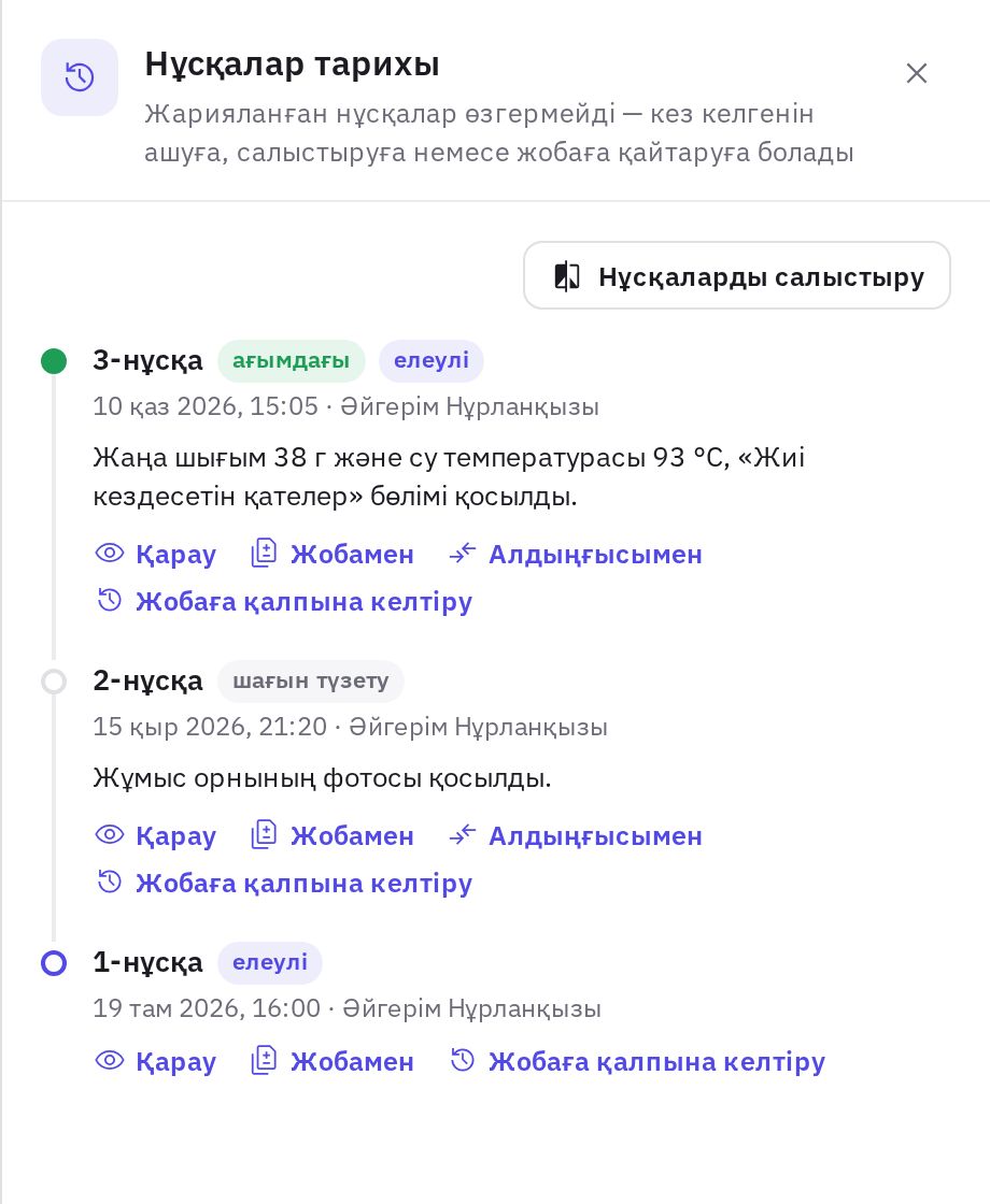 Нұсқалар тарихы: өзгеріс түрі, сипаттамасы және салыстыру