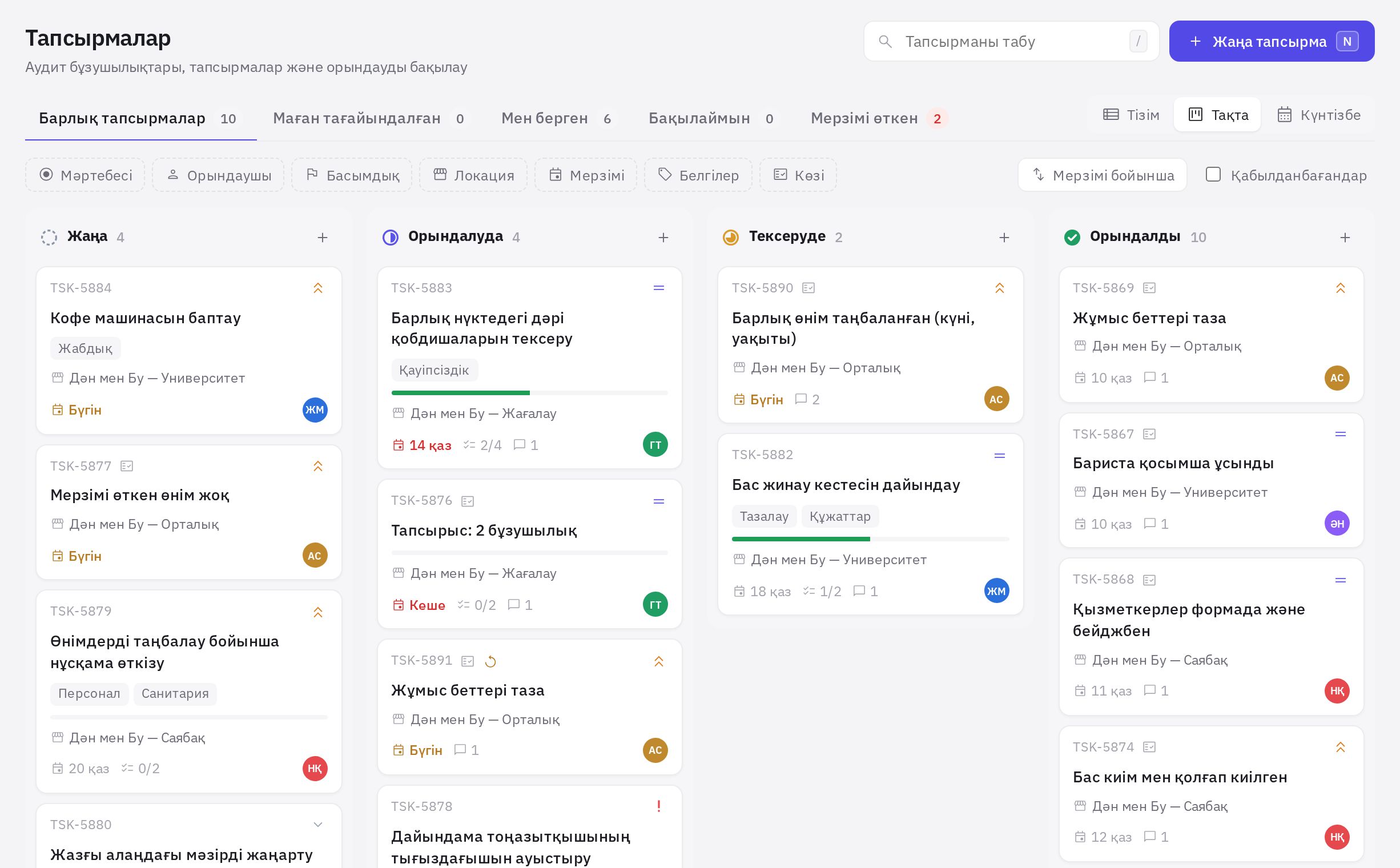 Сол тапсырмалар тақтада
