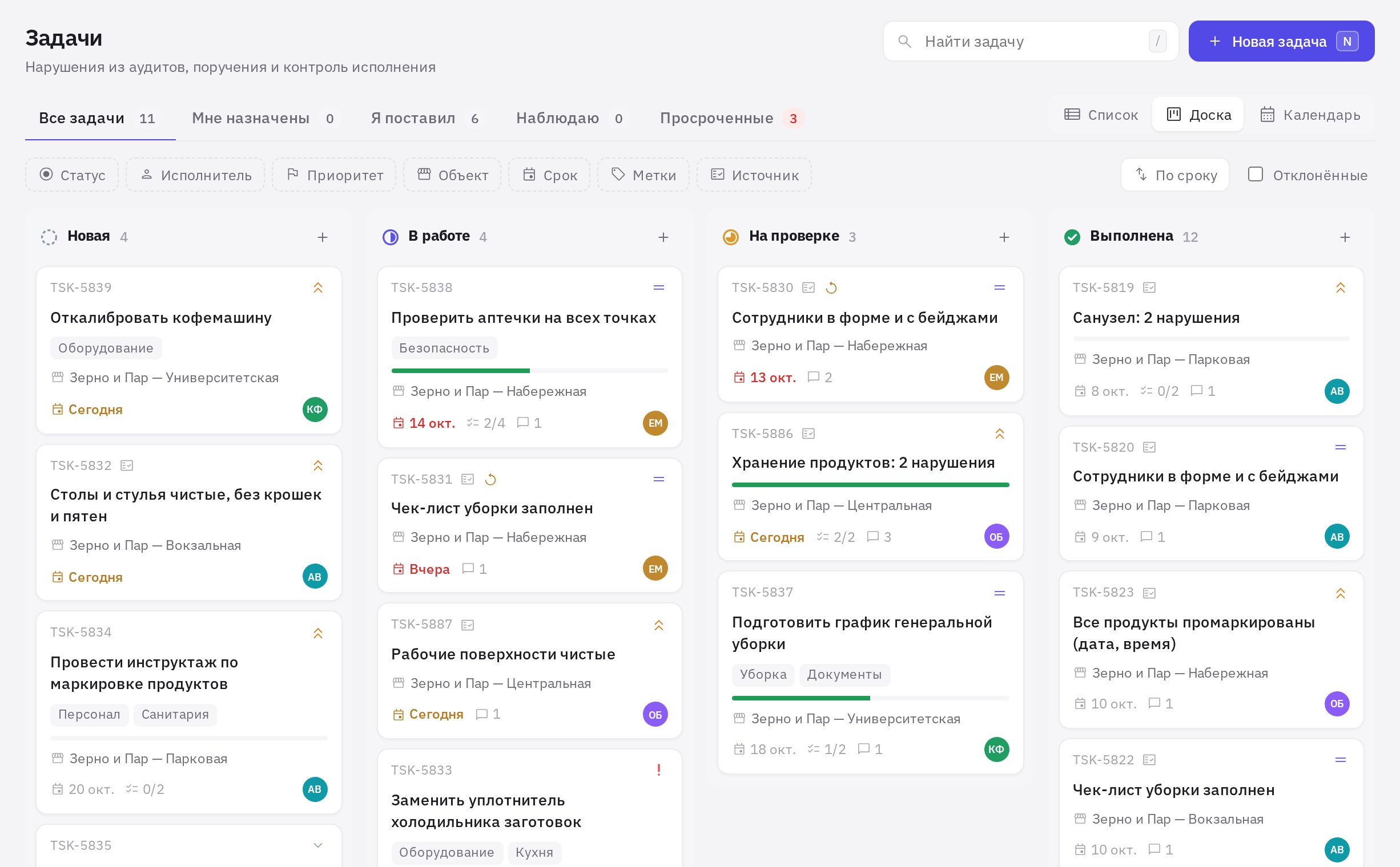 Тот же набор задач на доске