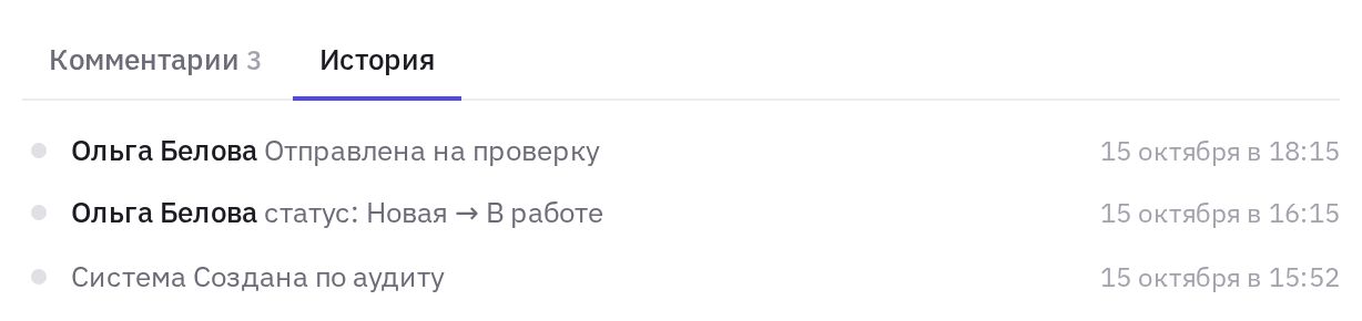 Вкладка «История» в карточке задачи